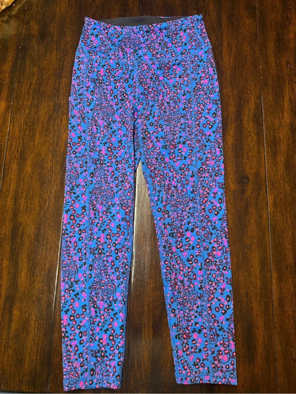 Lilly Pulitzer Blue Pink Floral Leopard Luxletic Print Leggings Small 21”
